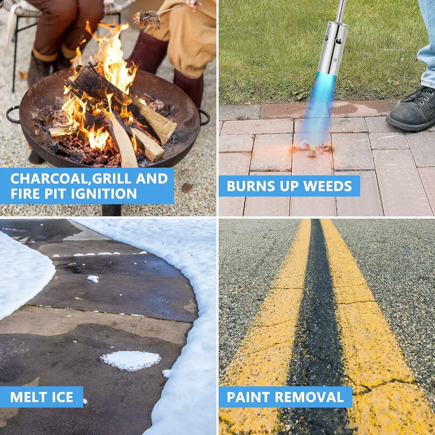 Weed Killer Butane Gas Torch Grass Shrub Garden Fire Burner Extendible Handle for Grass Removing