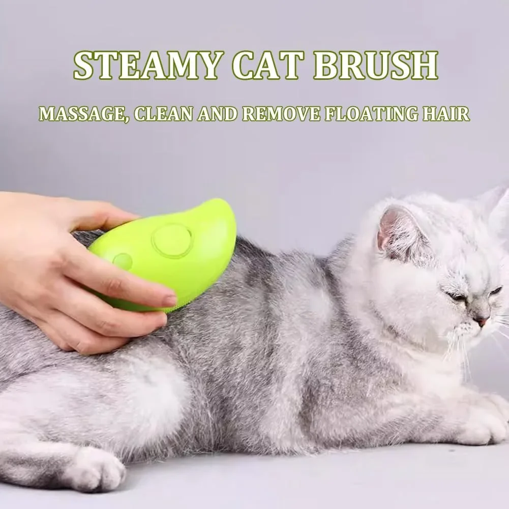 Steamy Cat Brush - 2024 Best Steam Cat Brush, 3in1 Cat Steamy Brush, Cat Spray Massage Comb, Rechargeable Cat Slicker Brush With Liquid Inlet, Cat Grooming Brush, Eliminate Flying Hair (Green)