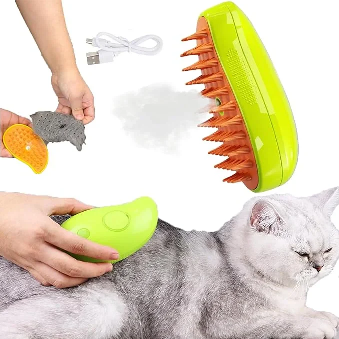 Steamy Cat Brush - 2024 Best Steam Cat Brush, 3in1 Cat Steamy Brush, Cat Spray Massage Comb, Rechargeable Cat Slicker Brush With Liquid Inlet, Cat Grooming Brush, Eliminate Flying Hair (Green)