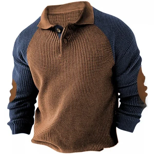 Men's Outdoor Leisure Waffle-knit Patchwork Polo Shirt